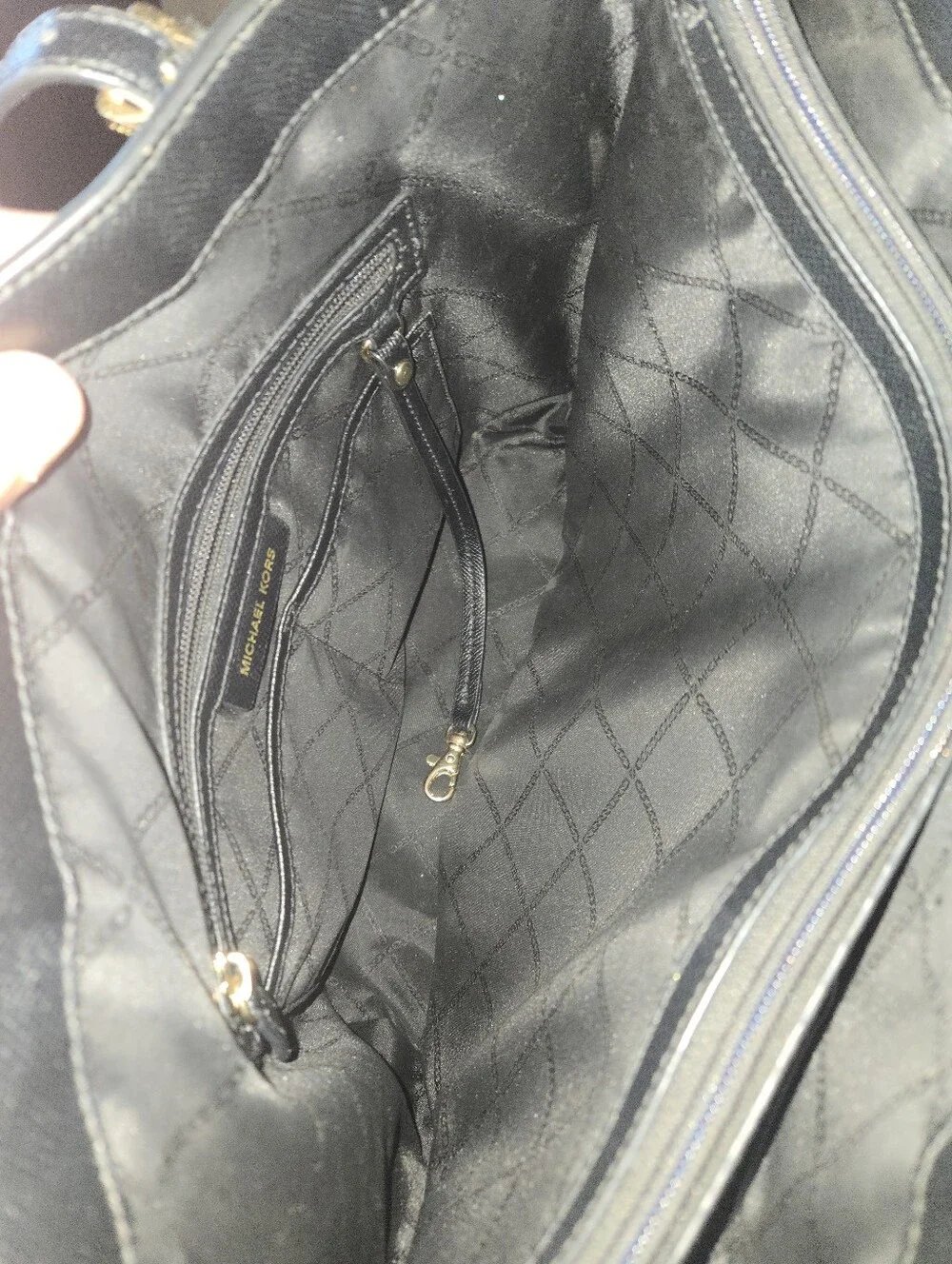 MICHAEL KORS Black Leather Tote with Gold MK Charm EUC